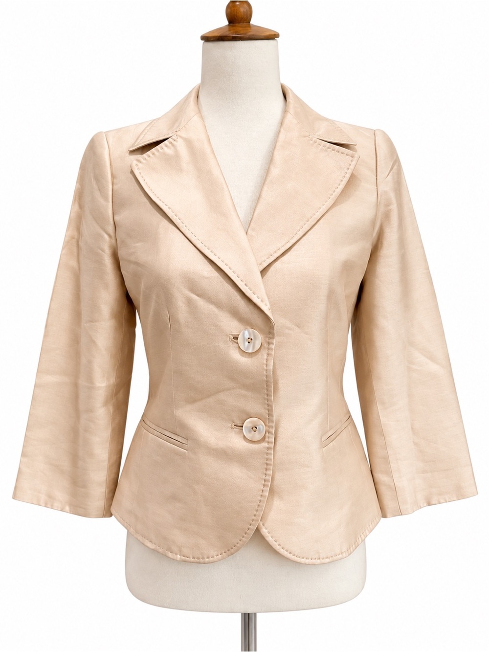 Talbots Pure Silk Petites Women's Beige Tailored Two-Button Blazer 2